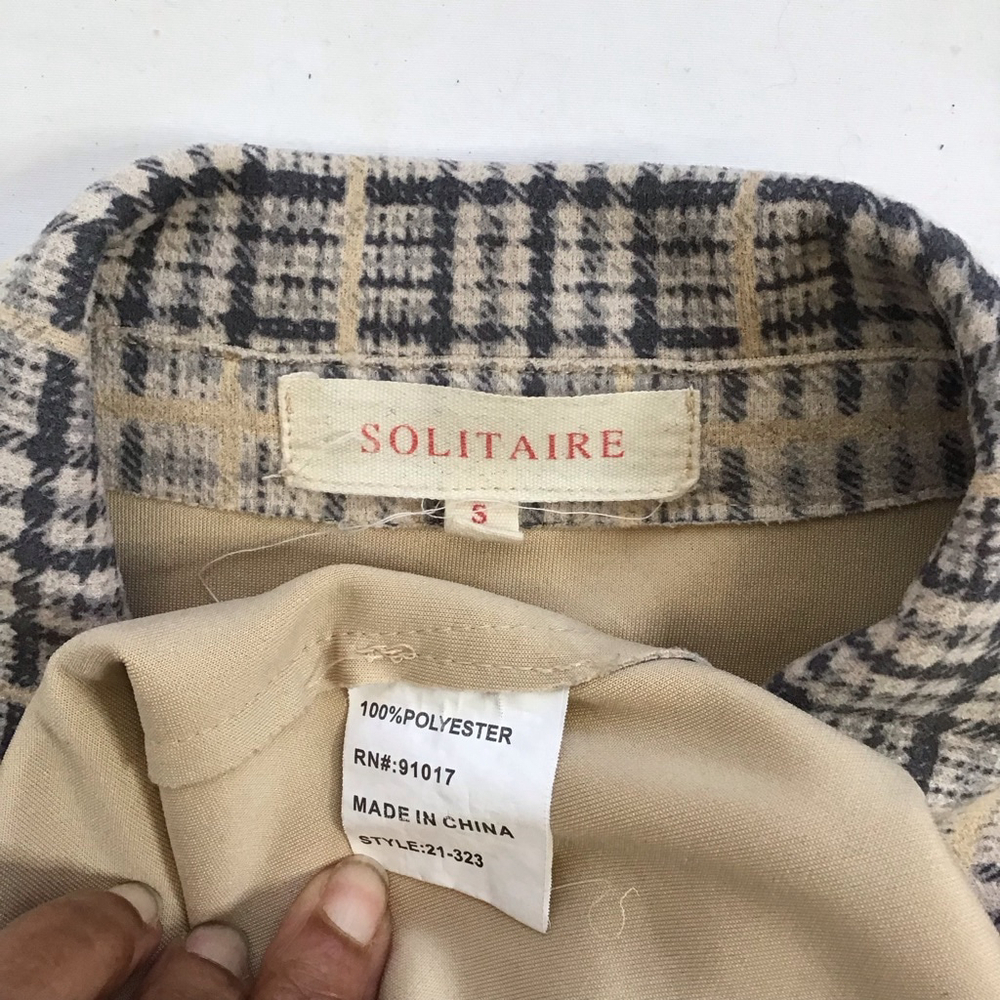 Solitaire Women Plaid Double Breasted Tie Belt Trench Jacket S Beige Black - Picture 15 of 15